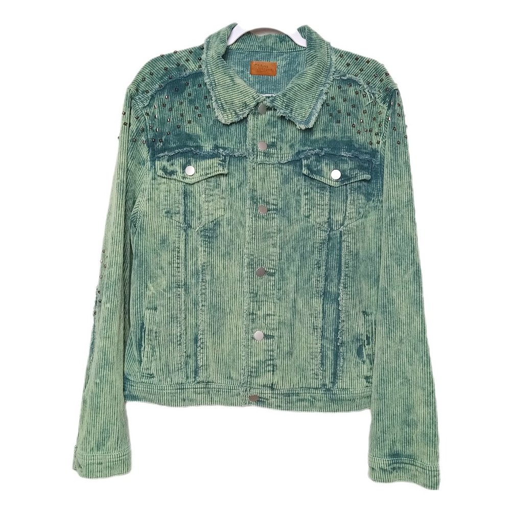 Acid Wash Corduroy Jacket Studded Green Women's Size 2XL - Runs Small
